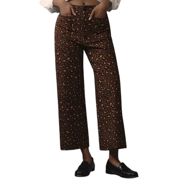 Anthropologie Maeve The Colette Ponte Crop Wide-Leg Pants, Leopard, High Rise 26 - Picture 2 of 10